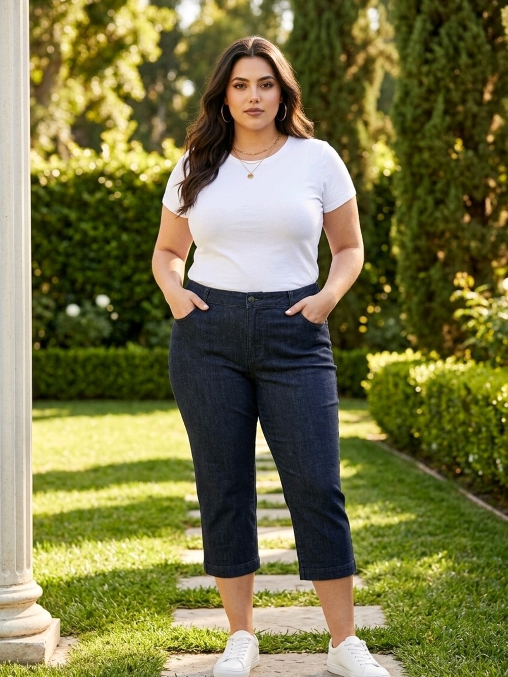 JM Collection Dark Blue Cropped Jeans - Plus Size